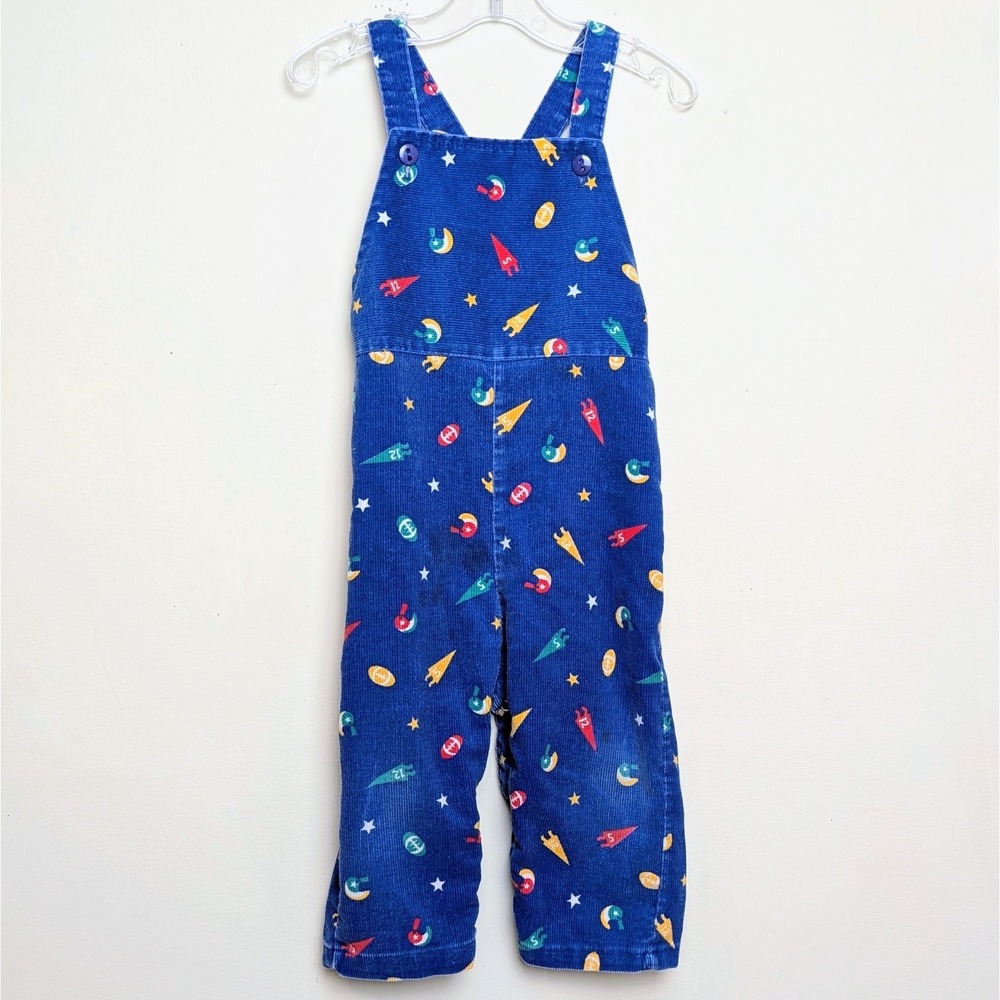 Vintage Health-Tex Football Toddler 80s Corduroy Overalls 24 Months *Stains*